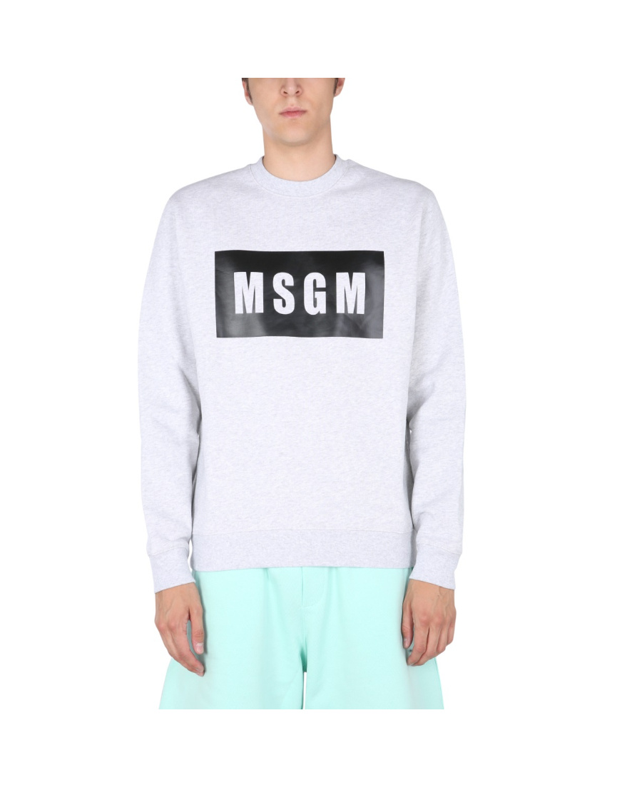 Msgm Logo Print Cotton Sweatshirt In White
