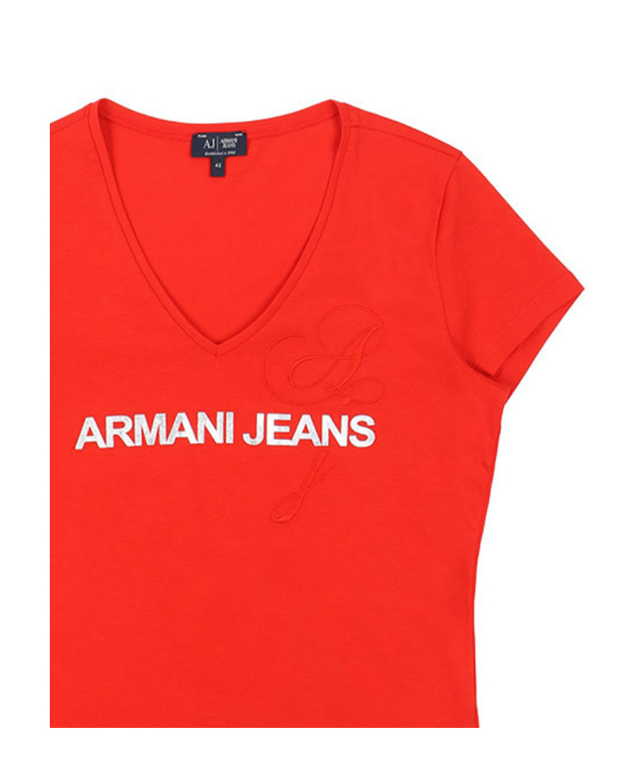 Armani Jeans V-collar Logo T-shirt In Red