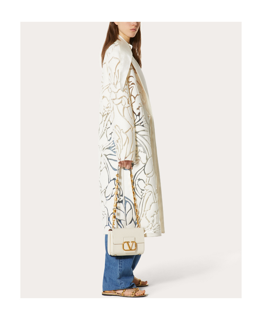 Valentino Flower Hollow Wool Coat In White