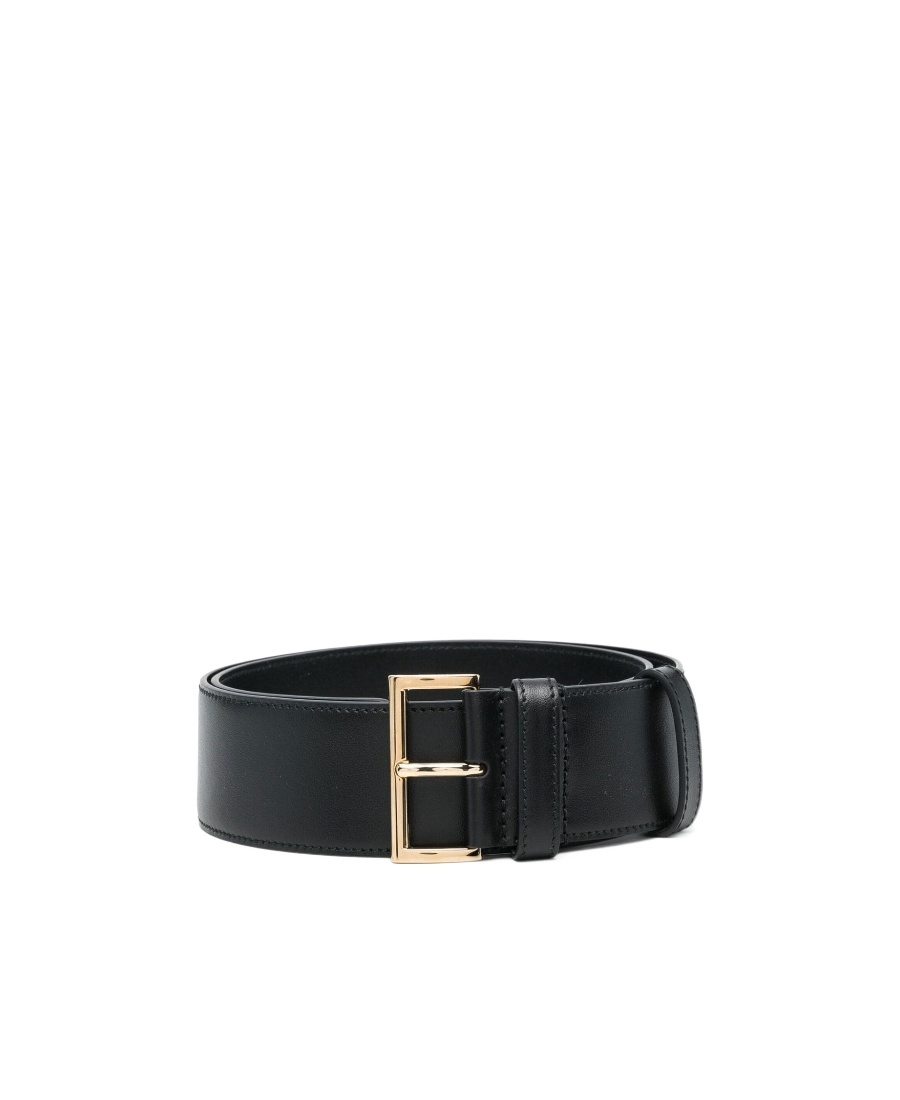 Prada Triangle Logo Leather Belt In Black