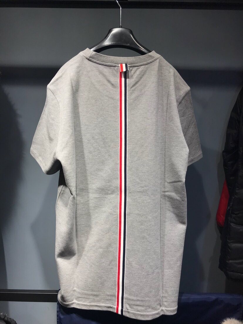 Thom Browne Centre-back Stripe Piqué T-shirt In Gray