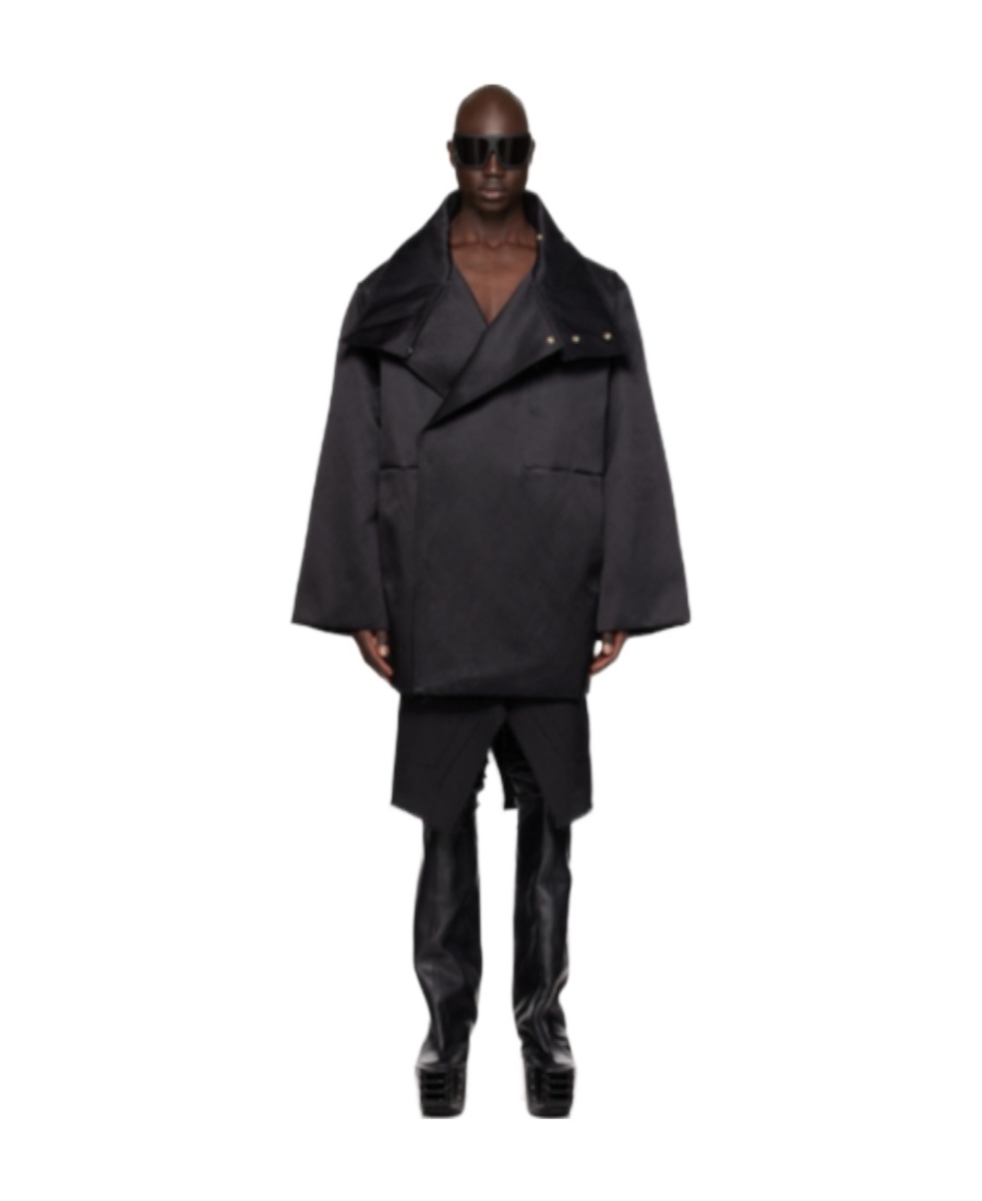 Rick Owens Long-sleeved Down Jacket With Standing Collar In Black