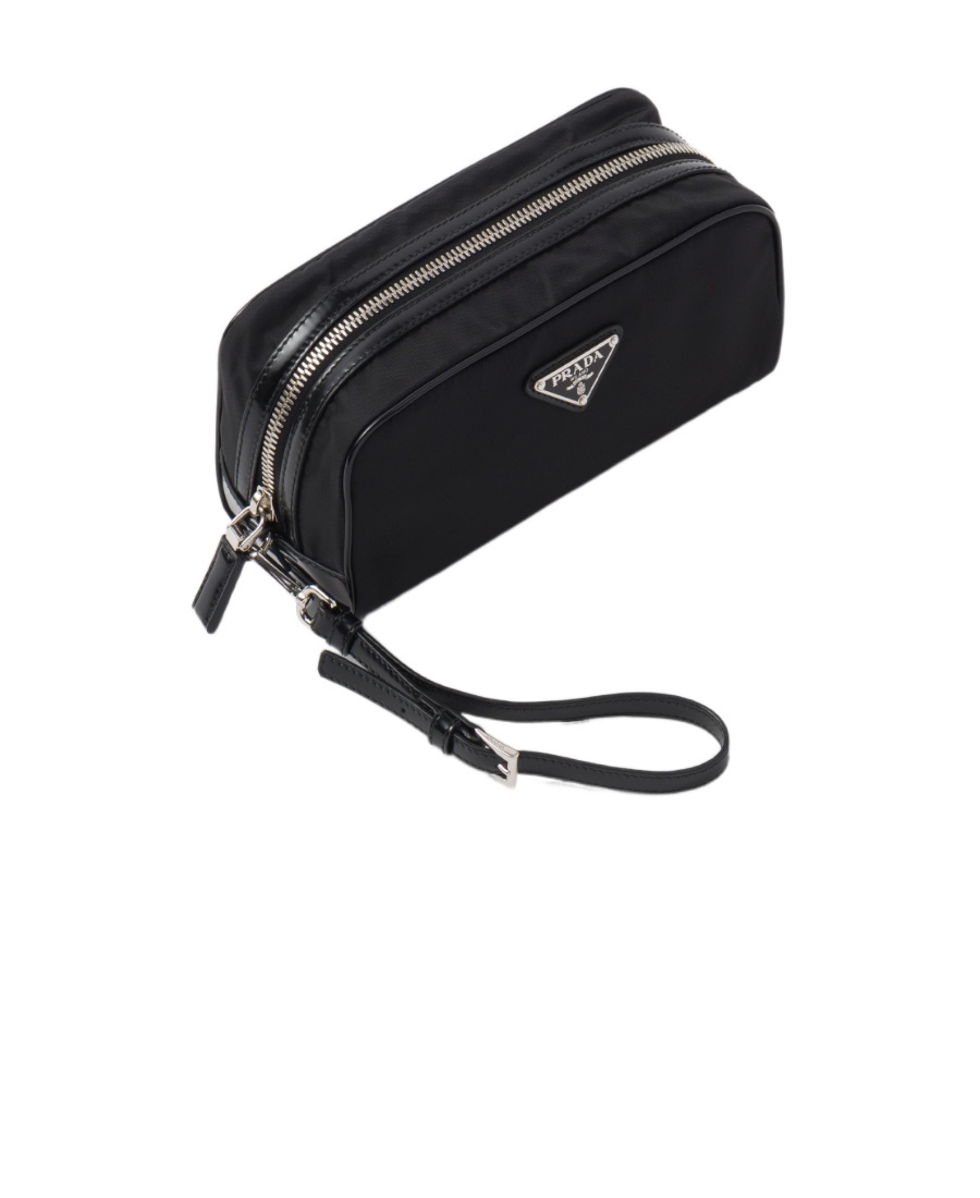 Prada Re-nylon And Brushed Leather Pouch In Black