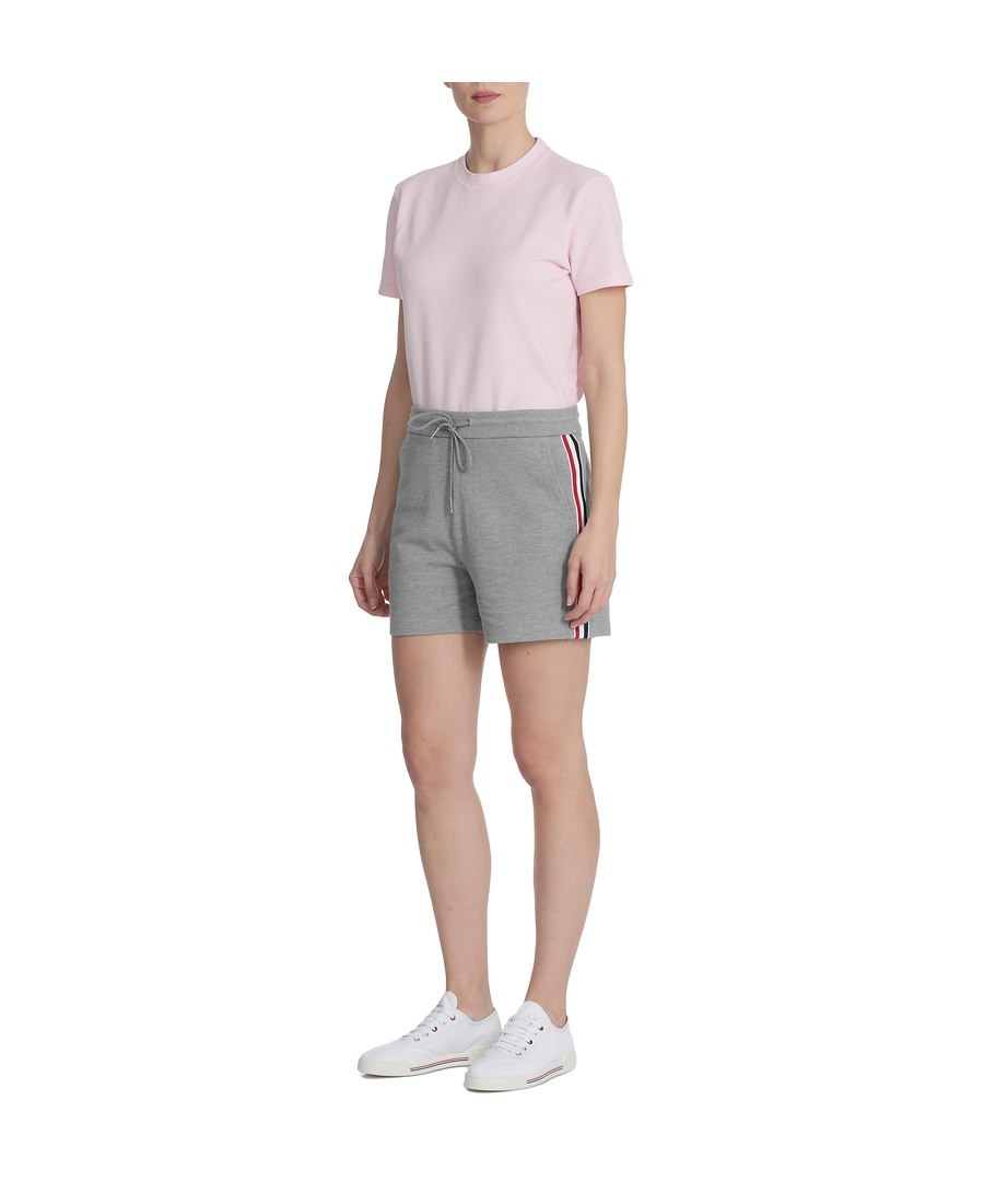 Shop Thom Browne Rwb Stripe Piqué Shorts In Gray