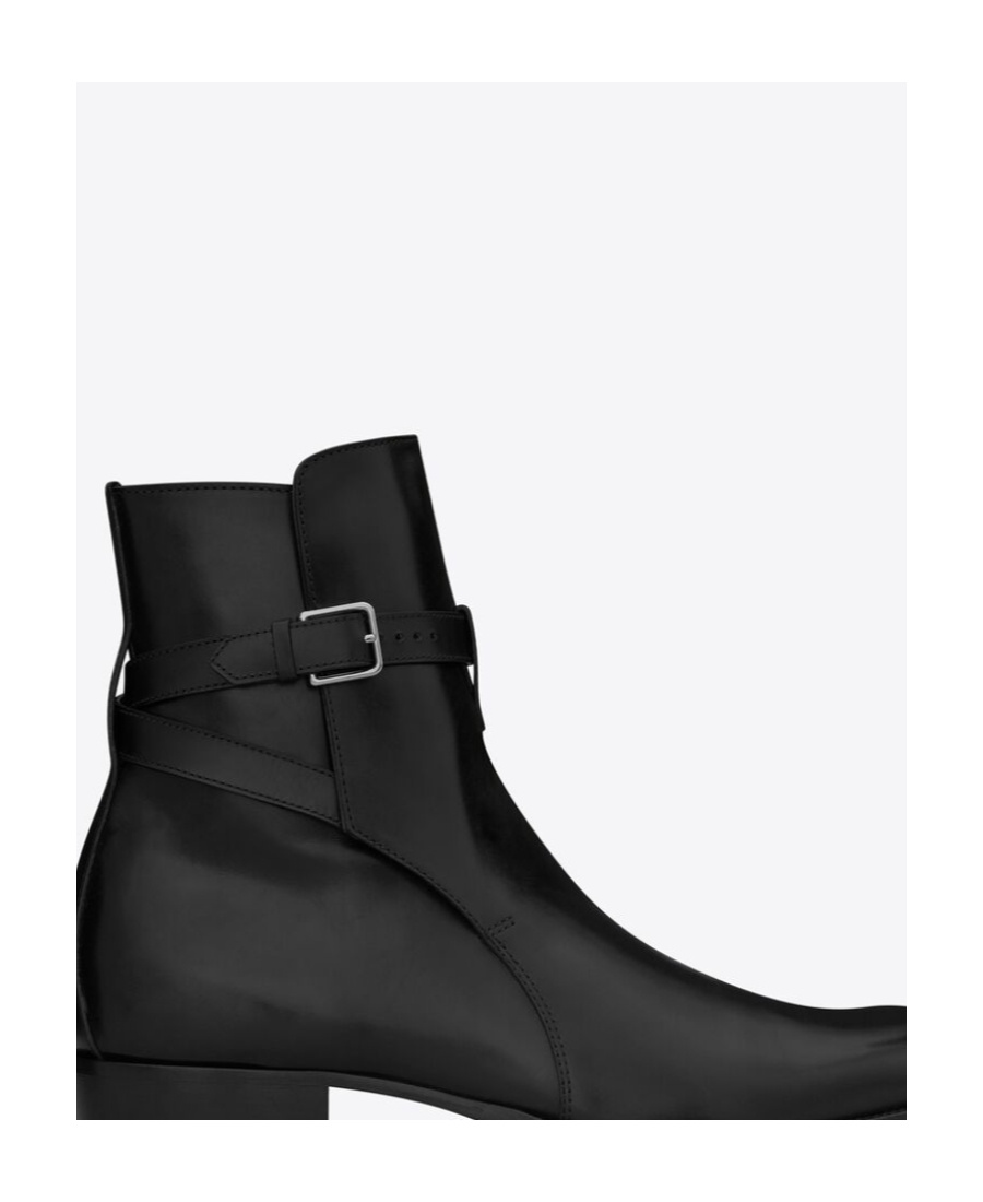 Saint Laurent Buckle-fastened Ankle Boots In Black