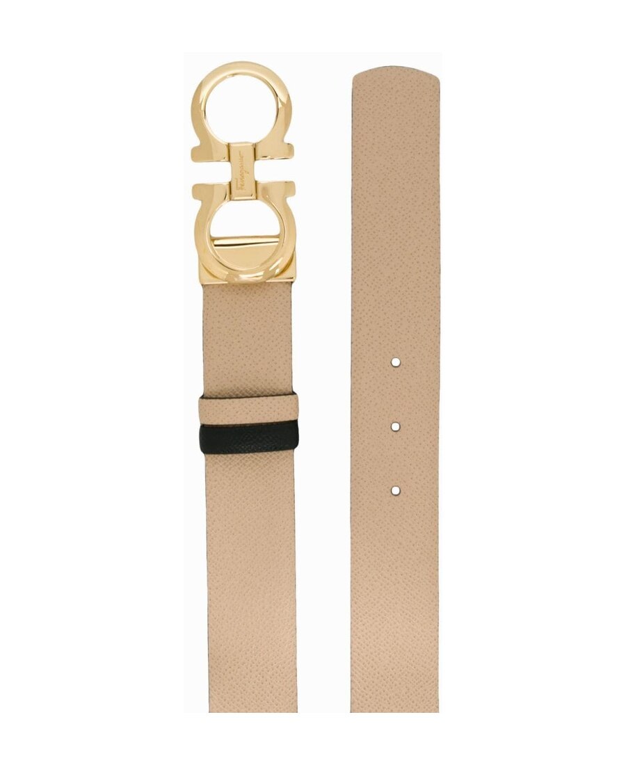 Ferragamo Neutral Gancini Leather Belt In Black