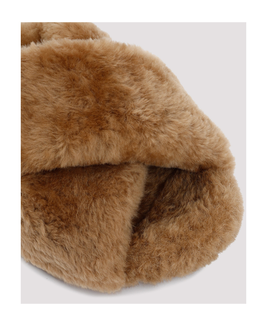 Jil Sander Crossover-strap Shearling Mules In Brown