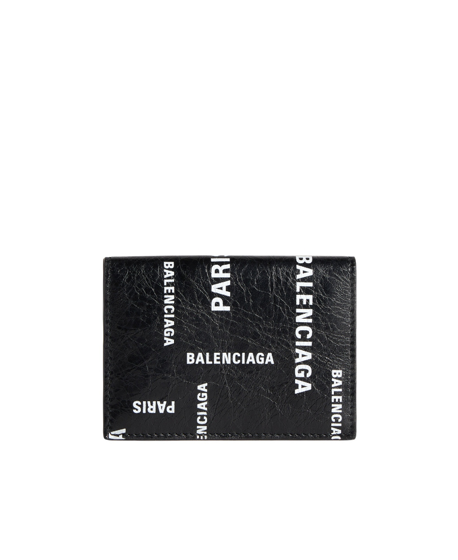 Balenciaga Allover Logo Printed Coin Mini Wallet In Black