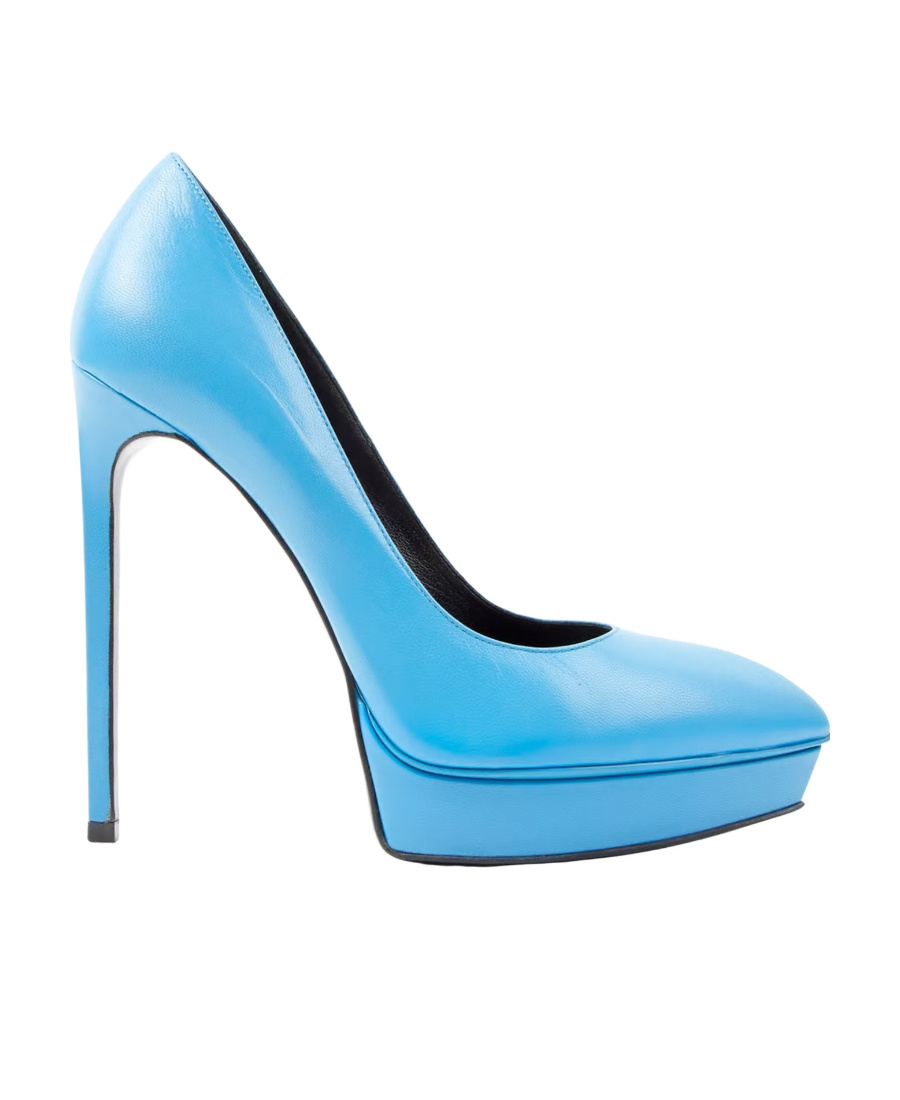 Saint Laurent Round Head Waterproof Table High Heels In Blue