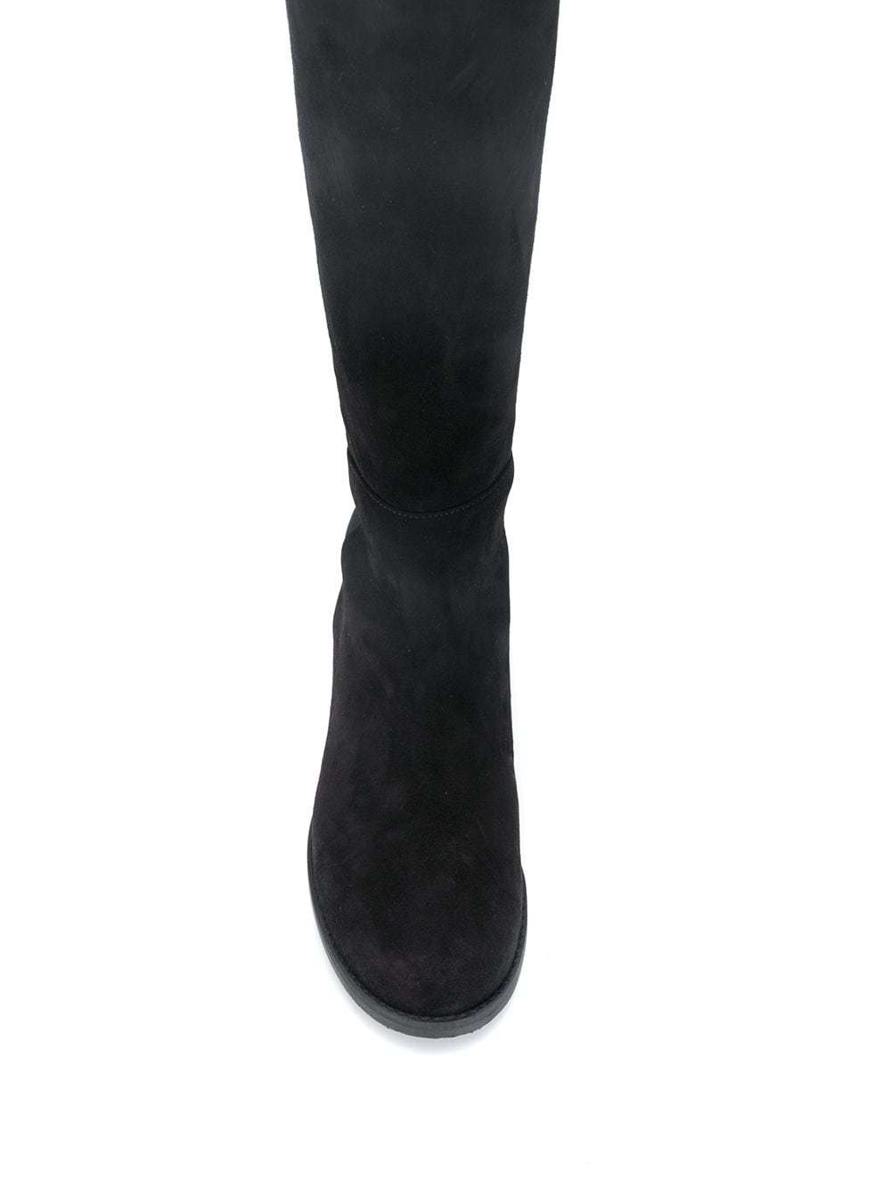 Stuart Weitzman Suede And Fabric Knee-high Block Heel Boots In Black