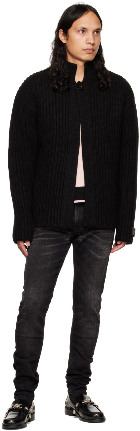 We11 Done Black Stand Collar Cardigan In Black