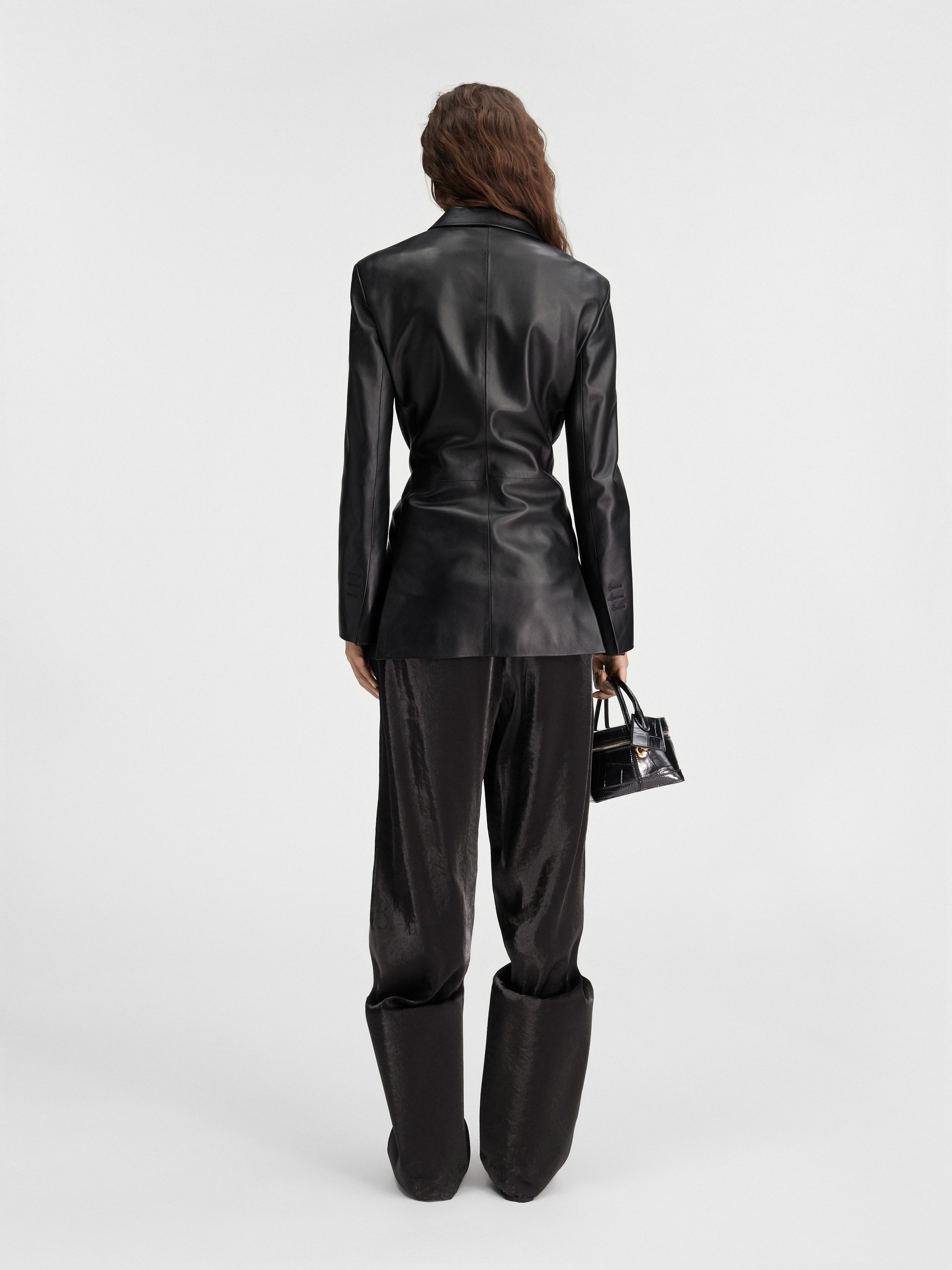 Shop Jacquemus Long-sleeved Leather Jacket In Black