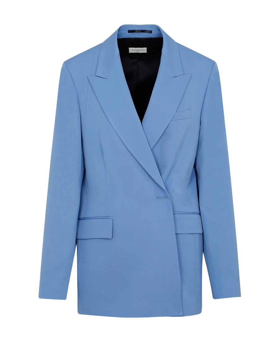 Dries Van Noten Double Breast Wool Jacket With Notch Lapel In Blue