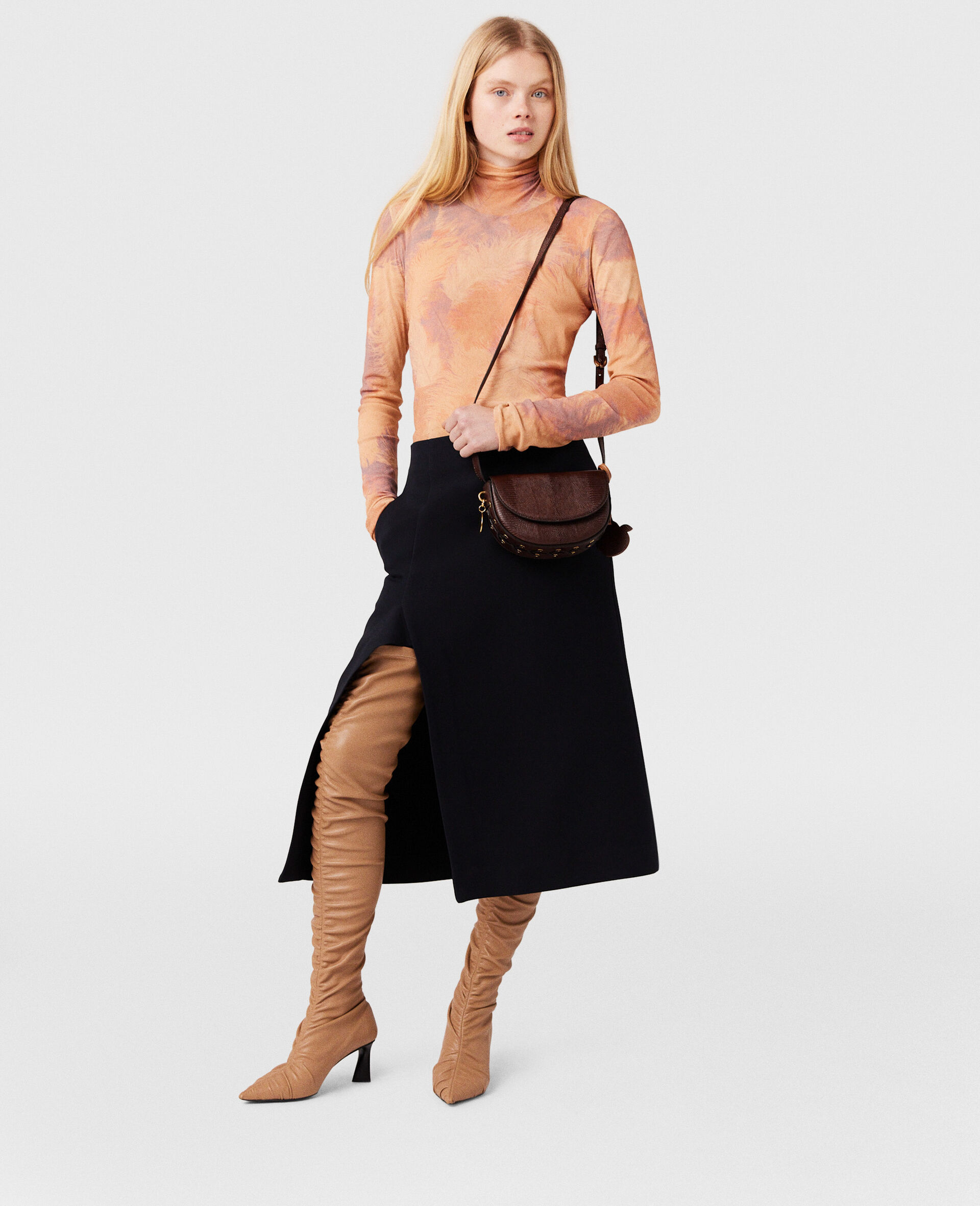 Stella Mccartney Frayme Scaly Embossed Shoulder Bag In Brown
