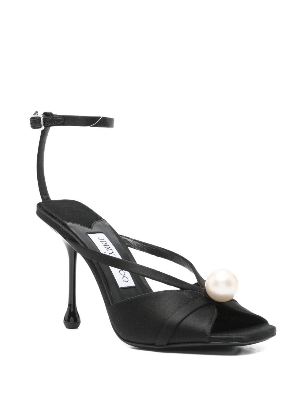 Jimmy Choo Satin Sandals With Pearl Embellishment And Strappy Design In Black
