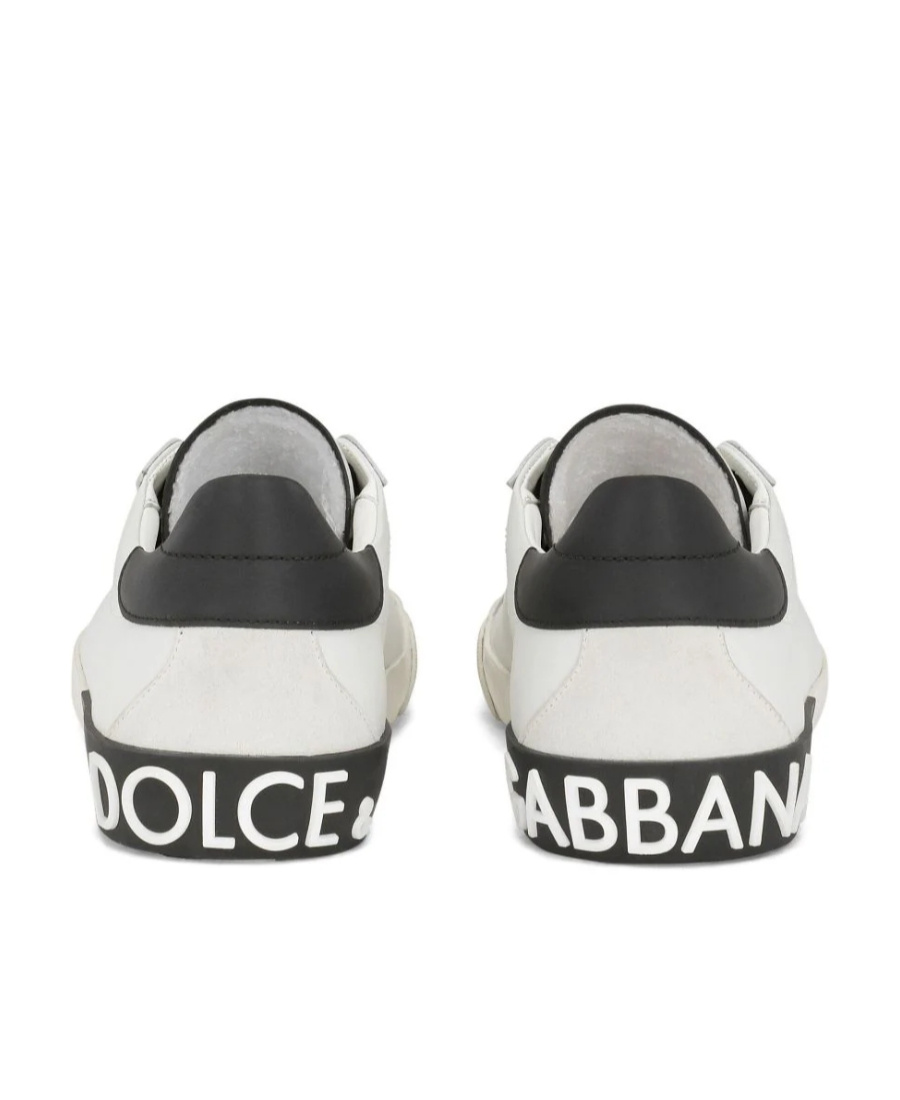 Dolce & Gabbana Portofino Leather Sneakers With Rubberized Logo Shoes In White