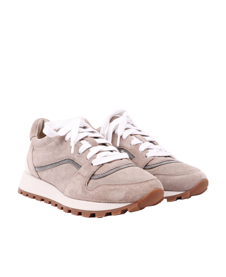 Brunello Cucinelli Low Lace-up Sneakers In Nude