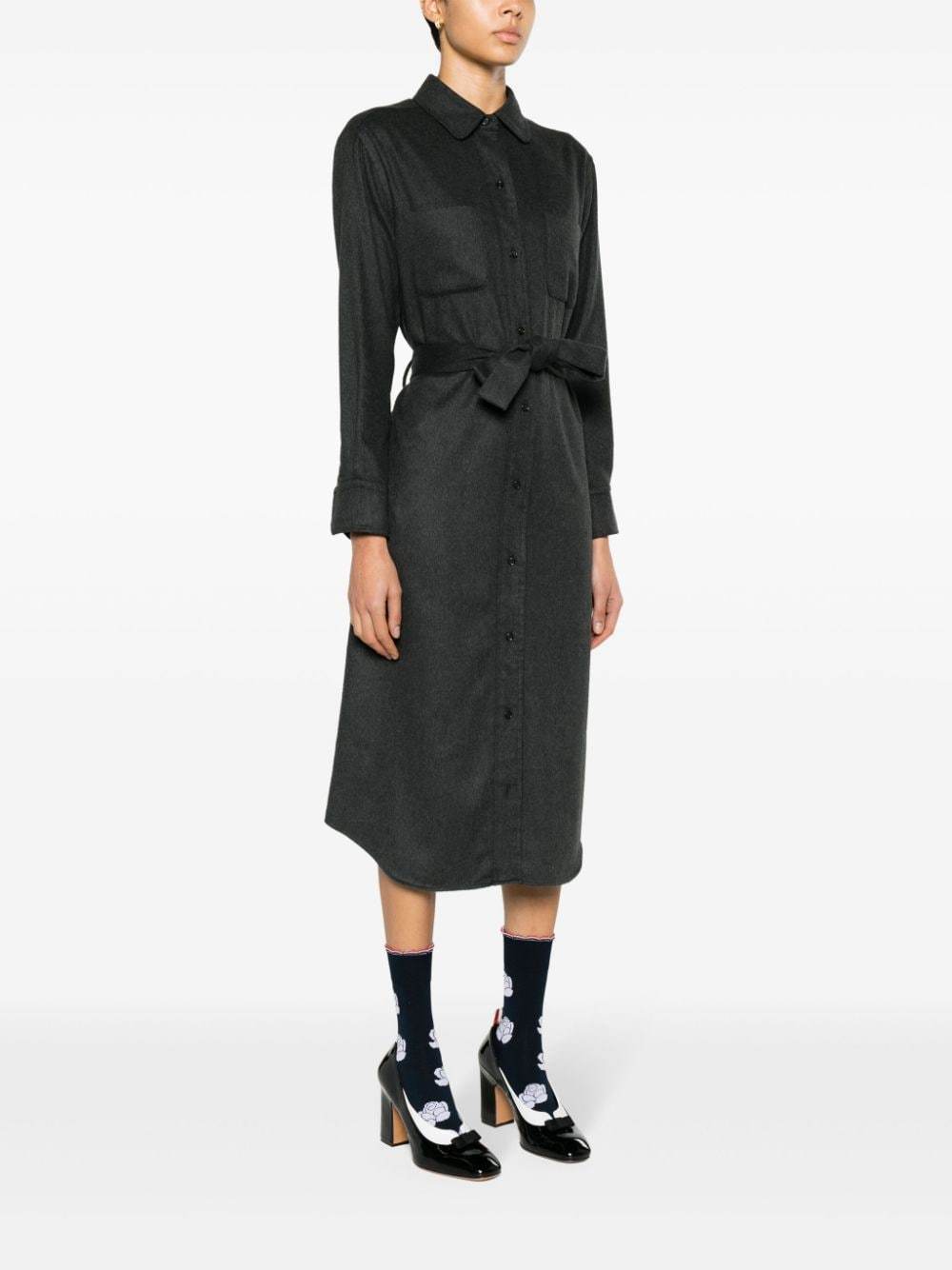 Thom Browne Silk-blend Midi Shirt Dress In Black