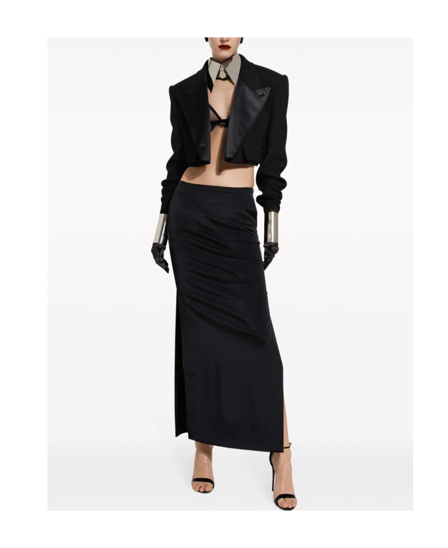 Dolce & Gabbana Long Skirt Cady Texture High-waisted Slit In Black