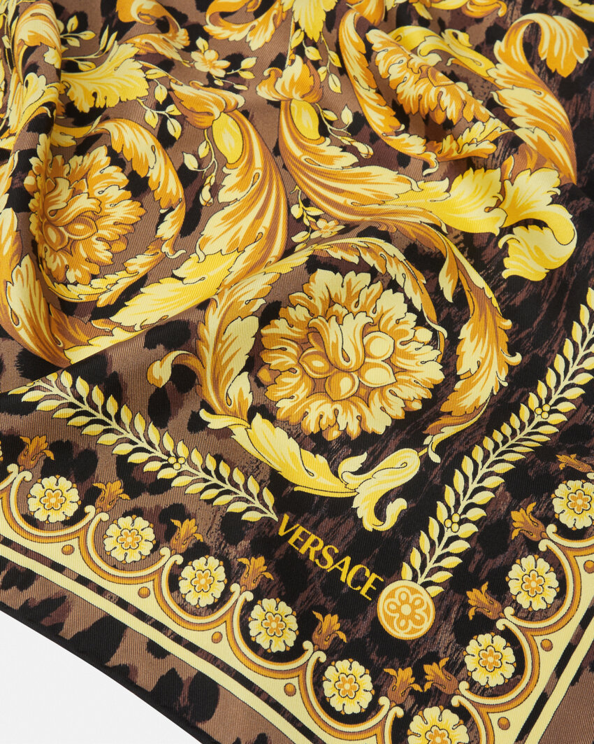 Versace Baroccodile-print Silk Square Scarf In Brown
