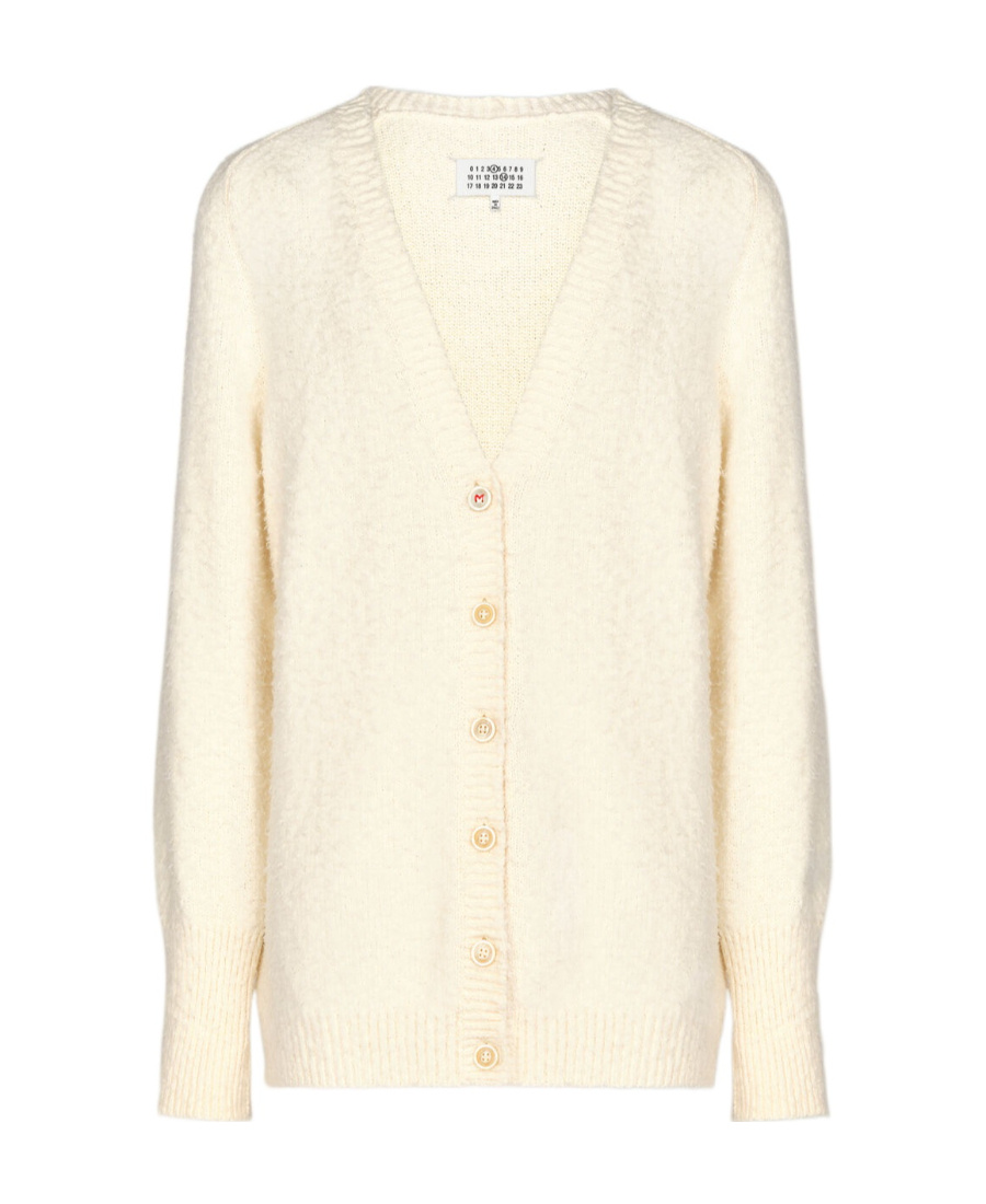 Maison Margiela Off-white Oversized Piled Cardigan In White