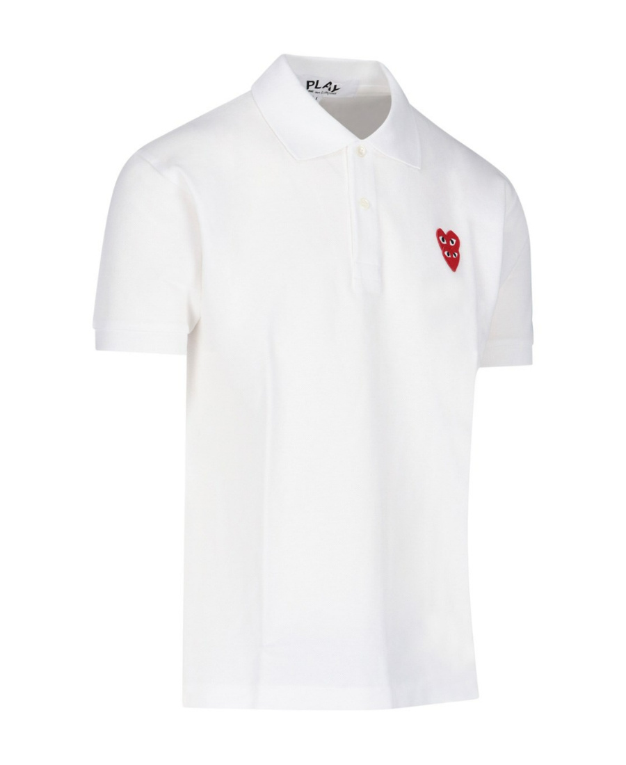 Comme Des Garçons Play Double Heart Logo Patch Polo Shirt In White