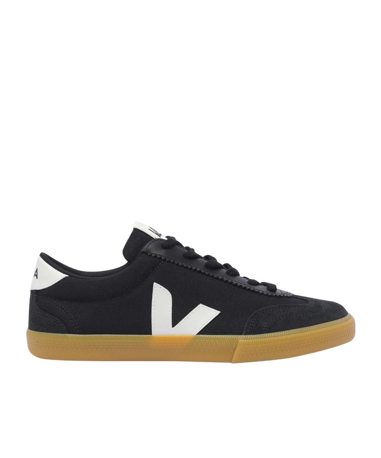 Veja Volley Black Sneaker With Side Logo And Lettering Logo On The Heel In Organic Cotton Unisex In Black