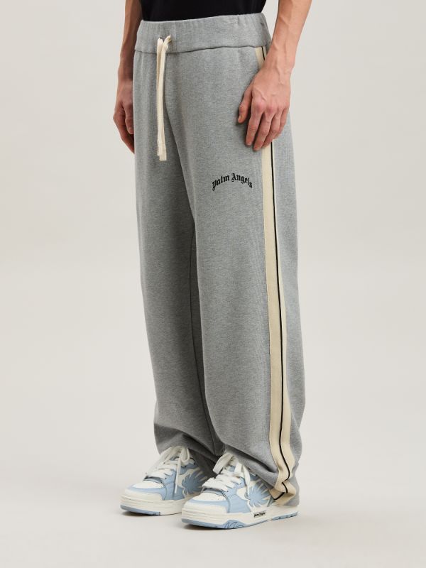Palm Angels Curved Logo Printed Sweatpants In Gray