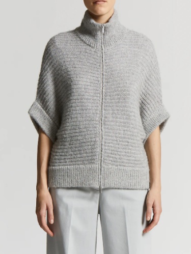 Peserico High-collar Grey Knitted Sweater With Boxy Fit In Gray