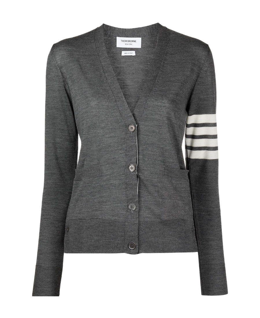 Thom Browne 4-bar Merino Wool Cardigan In Gray