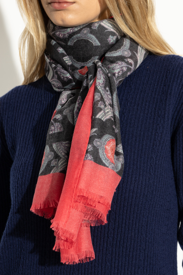 Etro Graphic Printed Frayed-edge Scarf In Black
