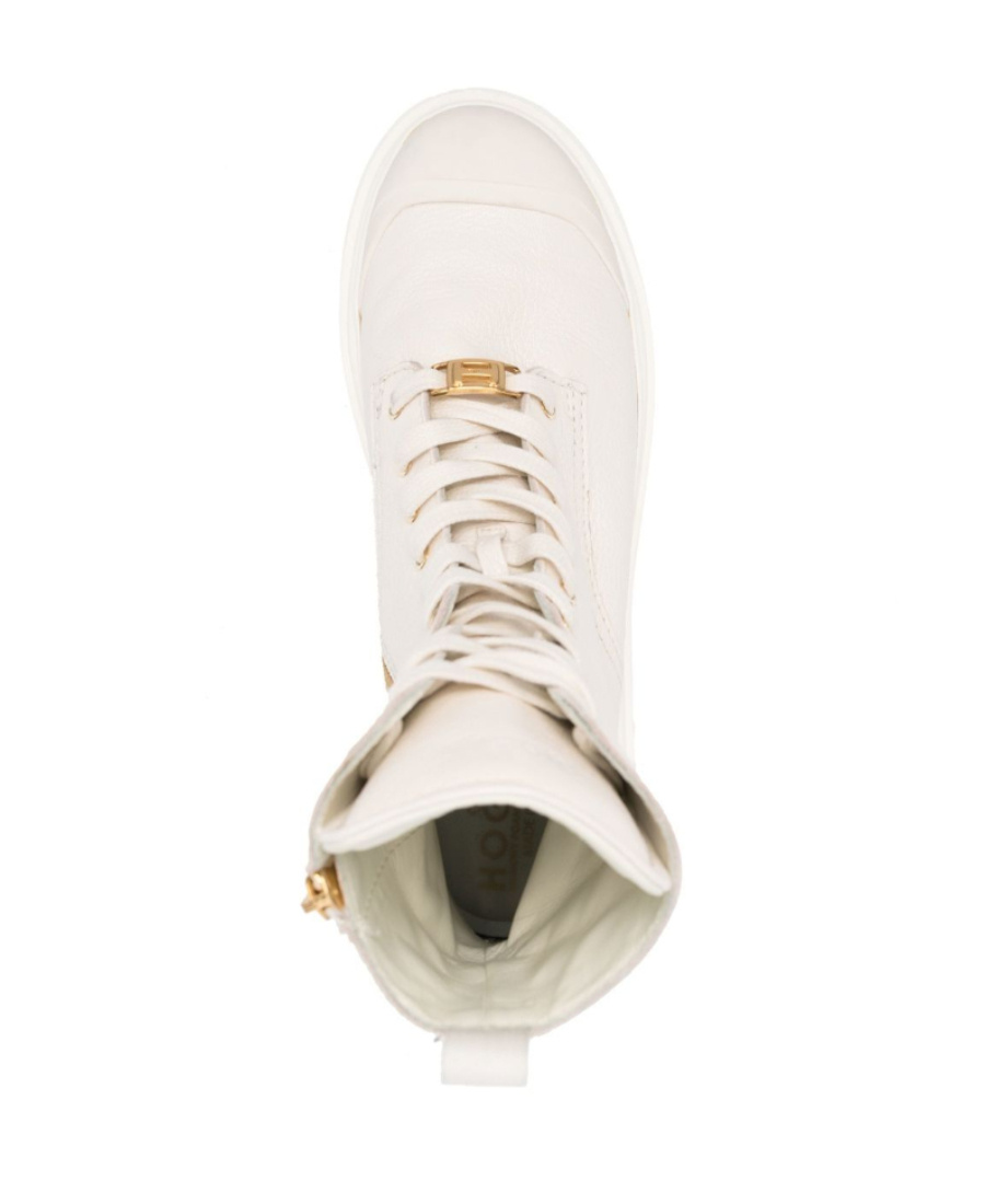Hogan Crinkle-effect Lace Up Boots In White