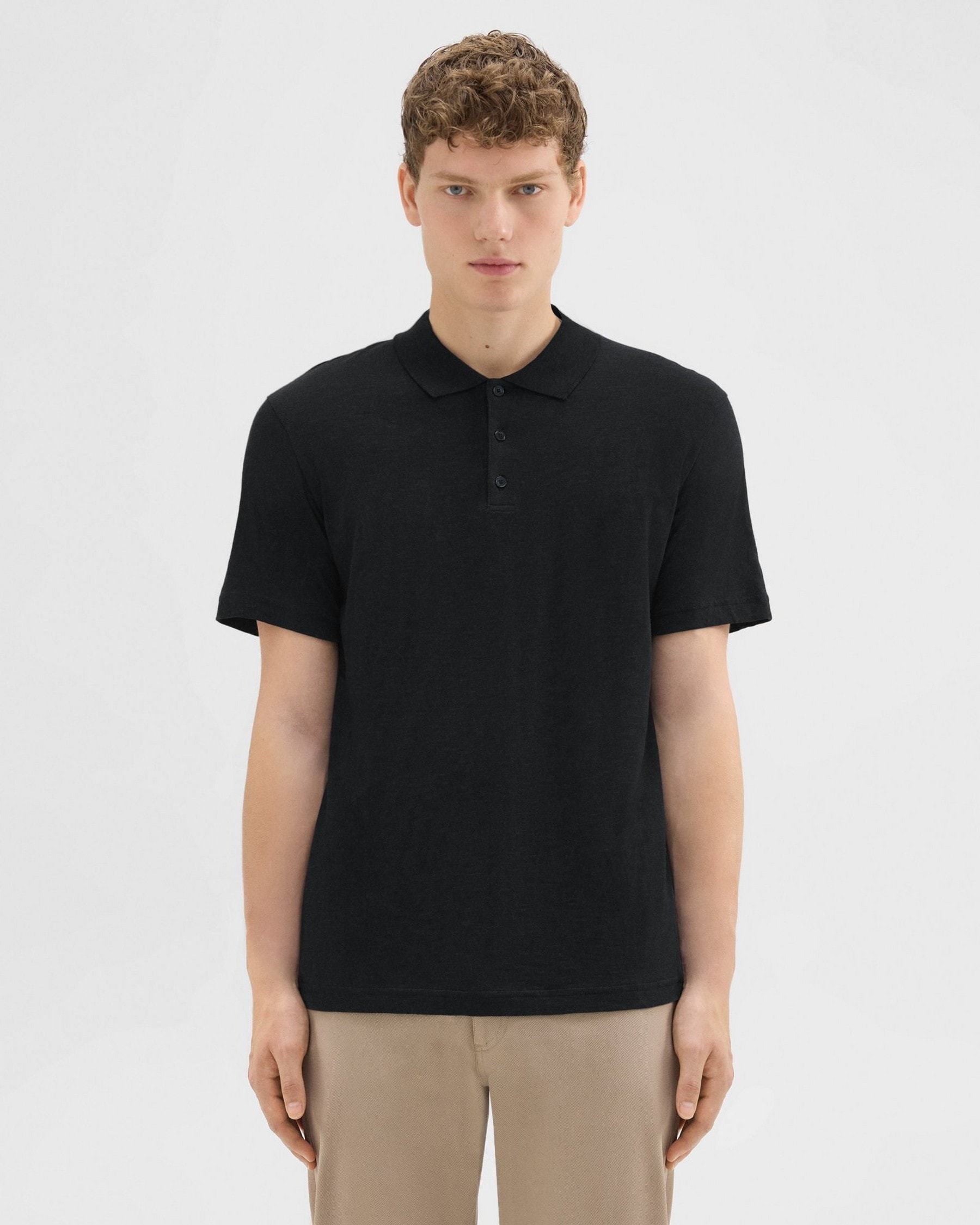 Shop Theory Button-front Short-sleeved Polo Shirt In Black