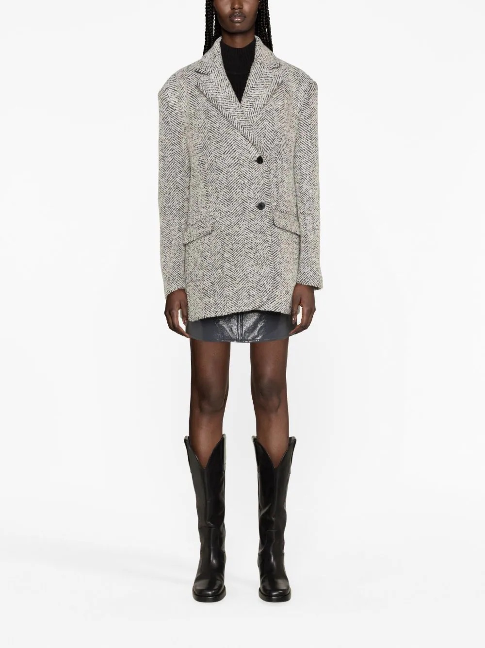Remain Birger Christensen Herringbone Blended Short Coat In Gray