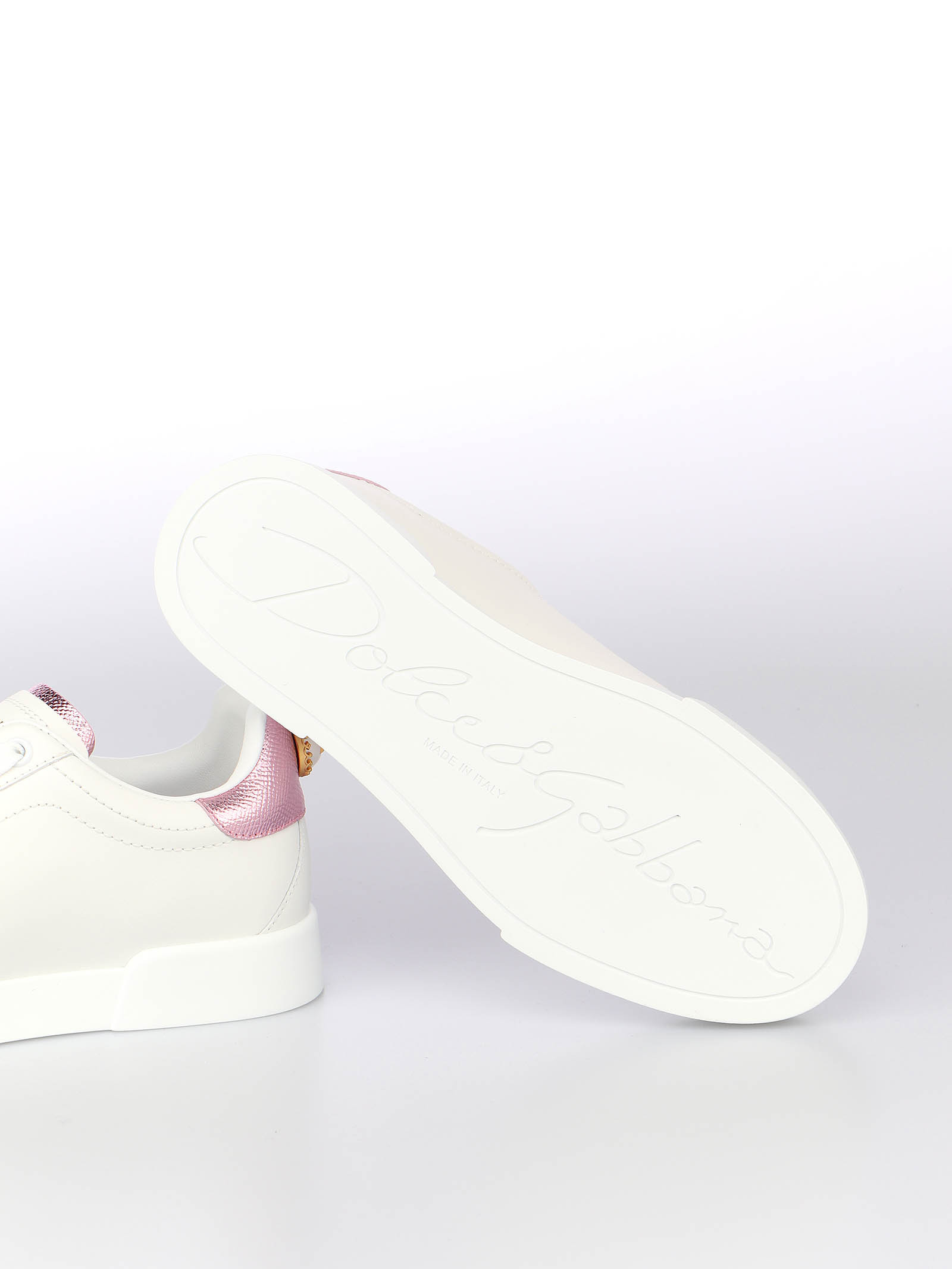 Dolce & Gabbana Portofino Leather Low-top Sneakers With Lateral Lettering Logo In White