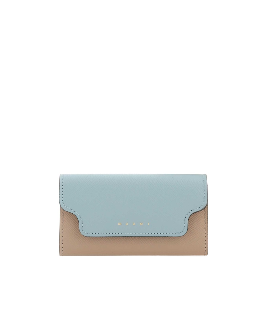 Marni Women Two-tone Leather Key Chain Case In Green