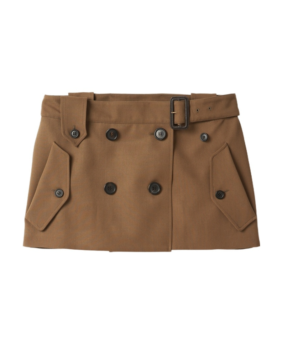 Miu Miu Belted Virgin Wool Miniskirt In Brown