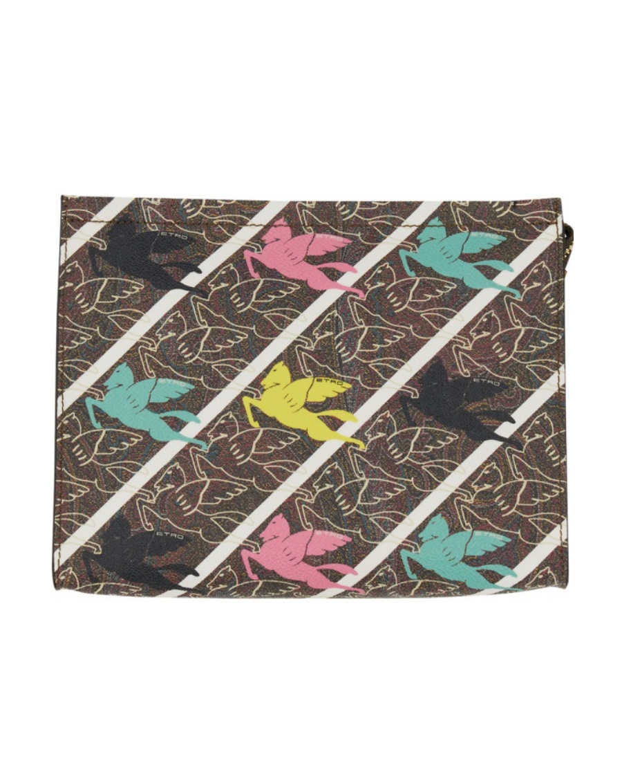 Etro Pegasus-print Clutch Bag In Multicolor