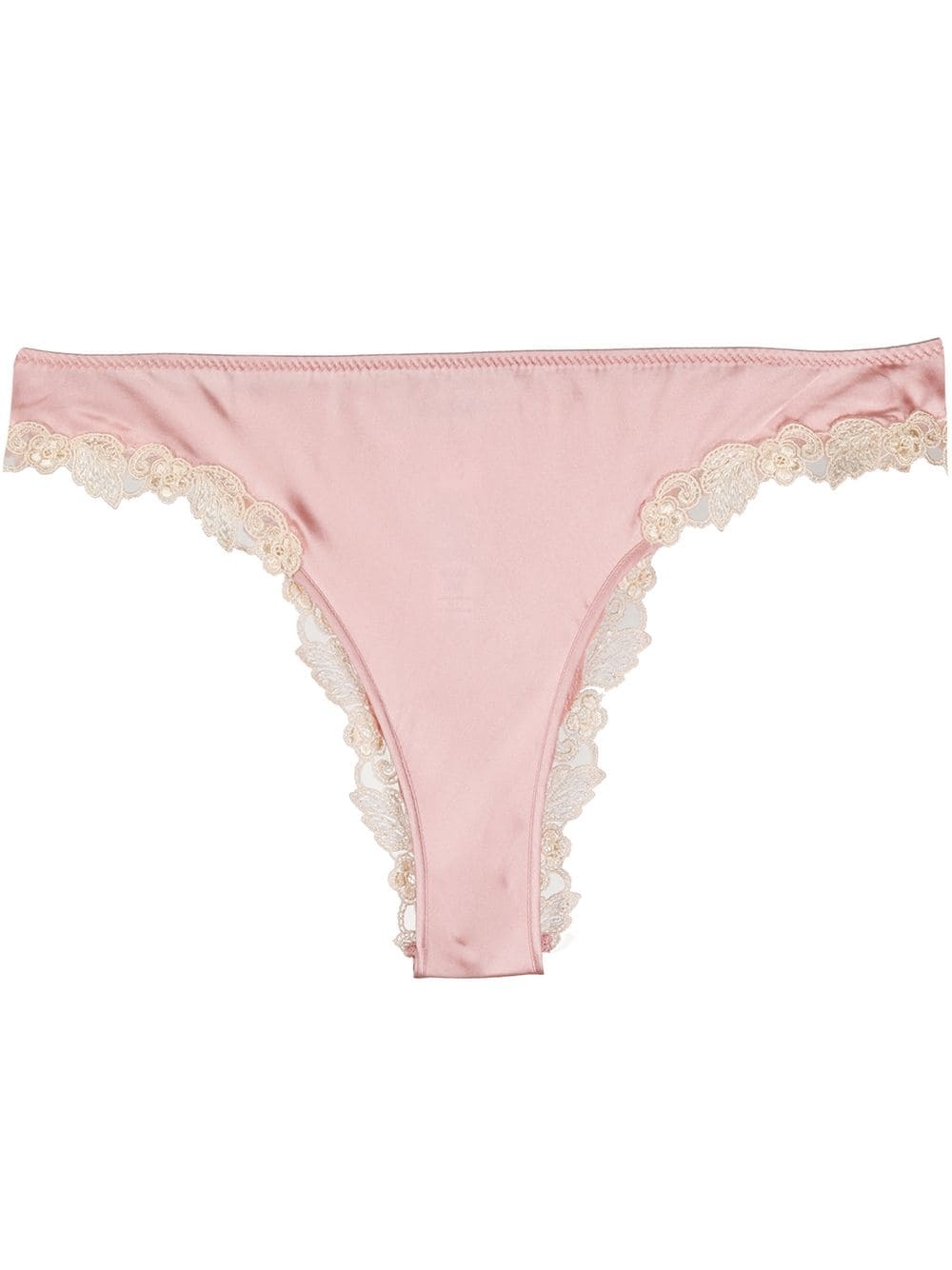 La Perla Embroidered Floral Trim Thong In Pink