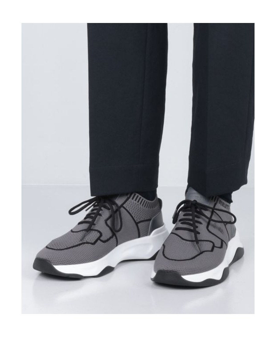Berluti Gray Shadow Leather-trimmed Sneakers With Sock-like Fit In Gray