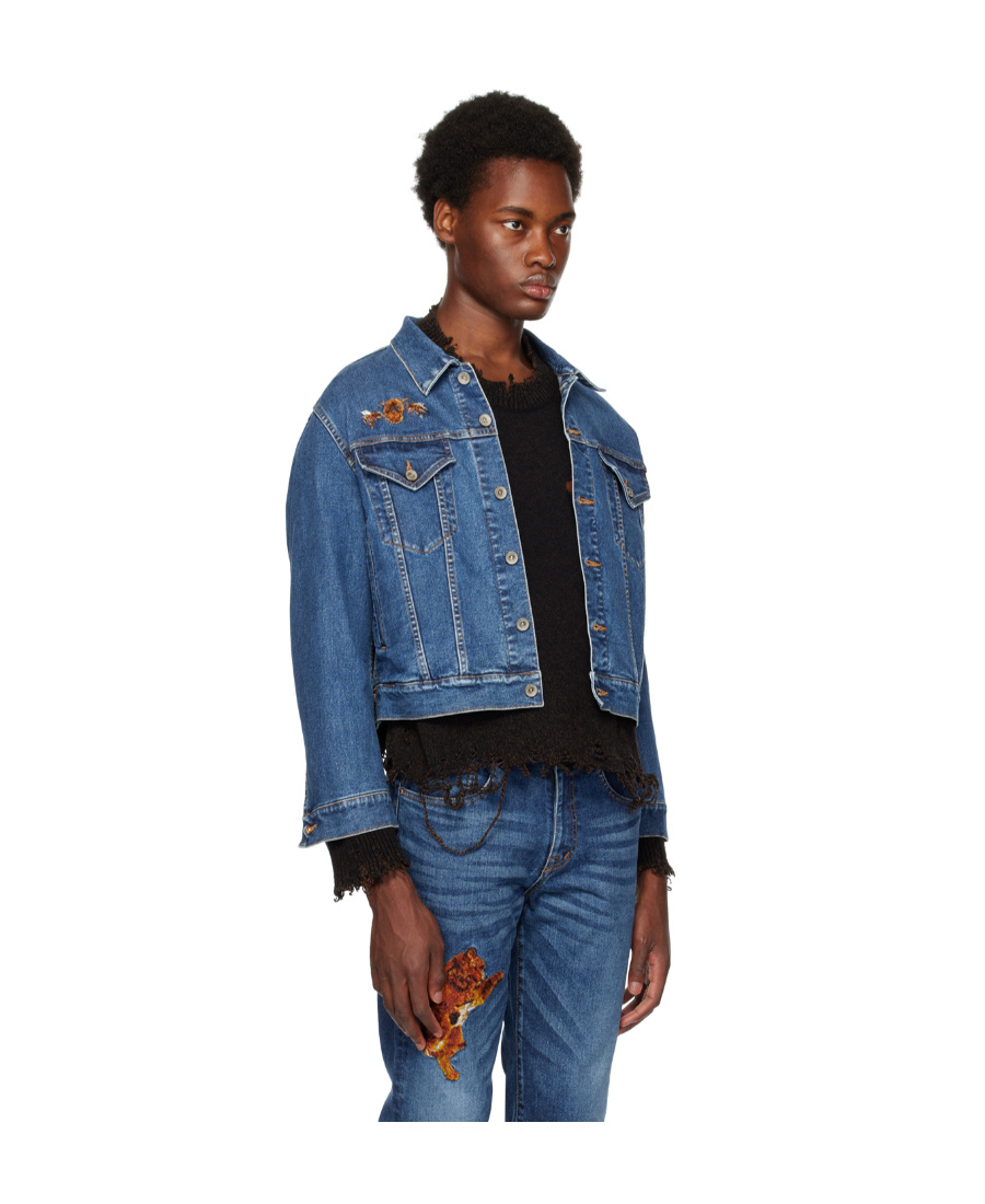 Doublet Blue Embroidered Denim Jacket In Blue