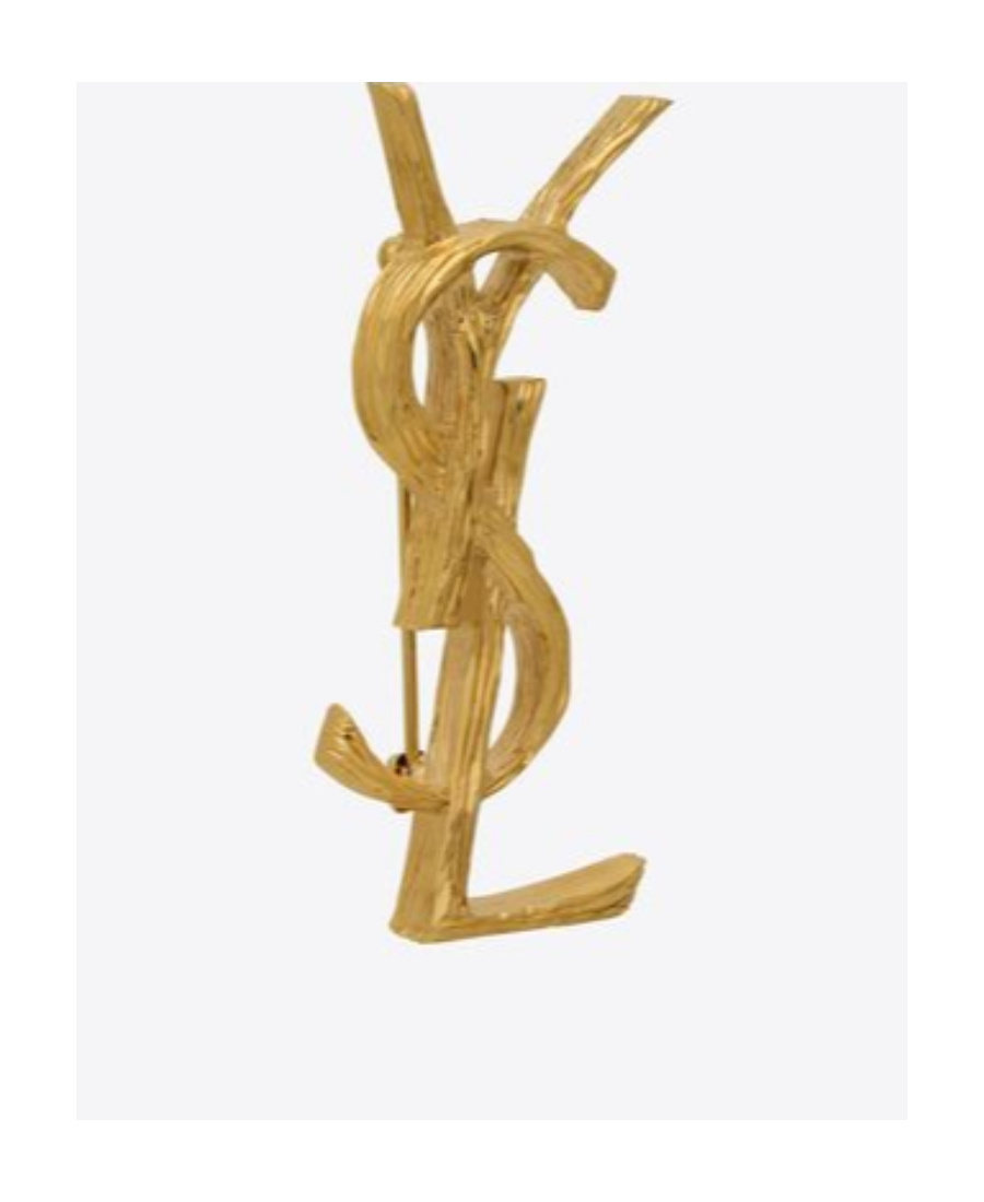 Saint Laurent Cassandre Metal Brooch With Engraved Texture Accessories In Yellow