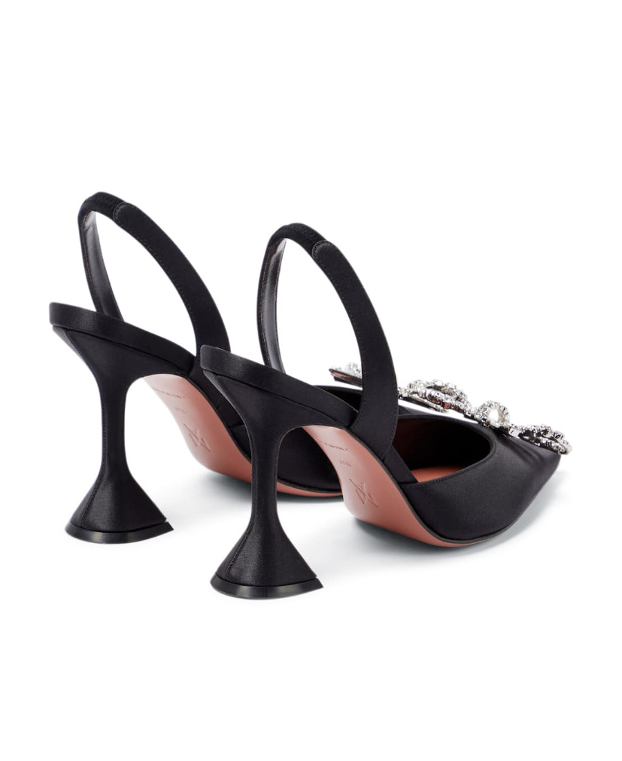 Amina Muaddi Womens Black Rosie Crystal-embellished Leather Sling-back Courts In Black