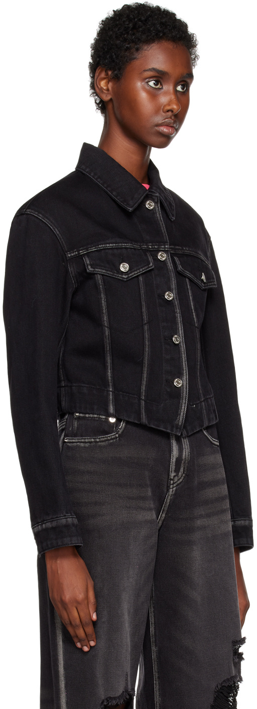 We11 Done V-shaped Denim Jacket In Black