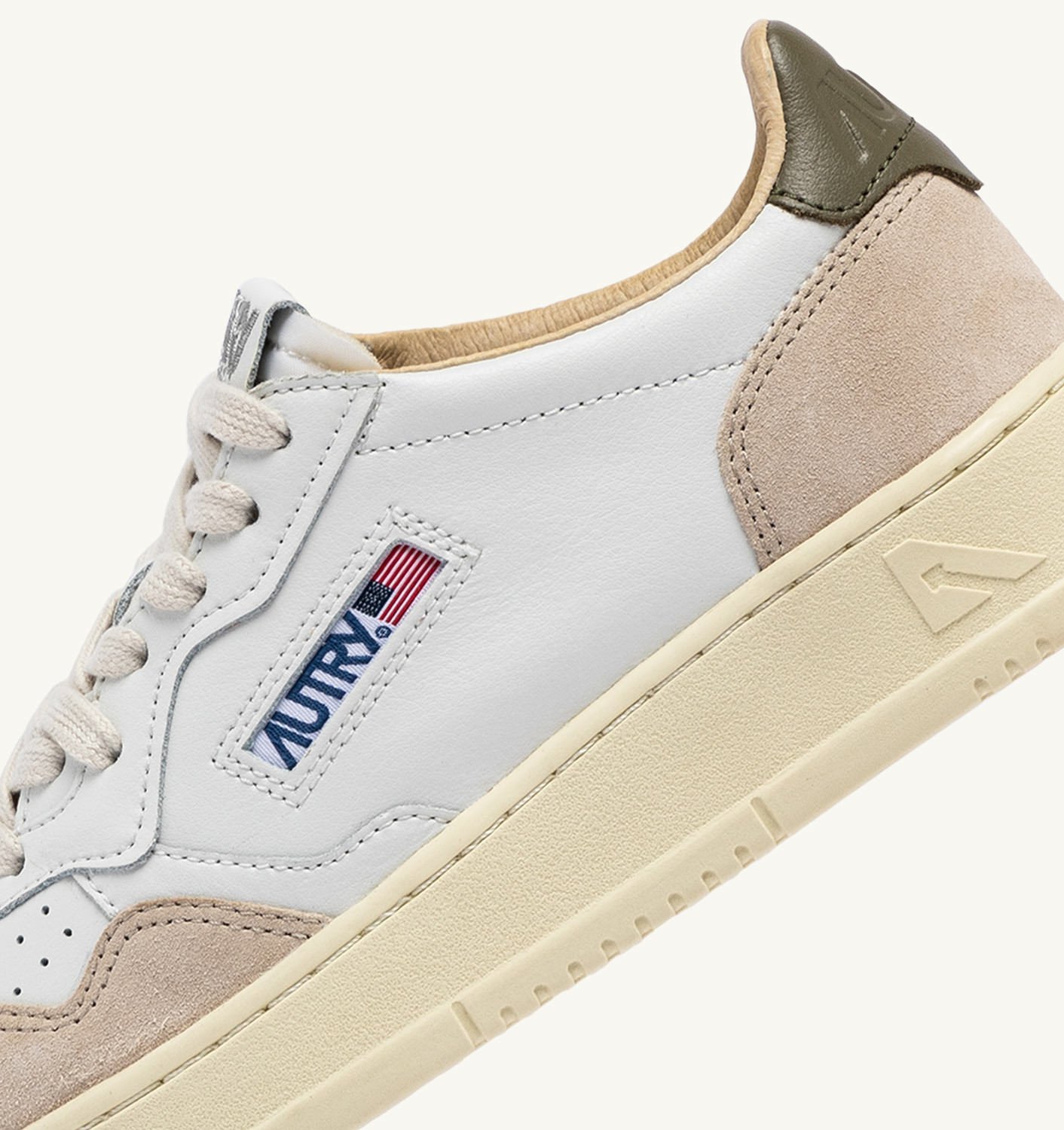 Autry 'medalist' White Low Top Sneakers With Beige Suede Details In Nude
