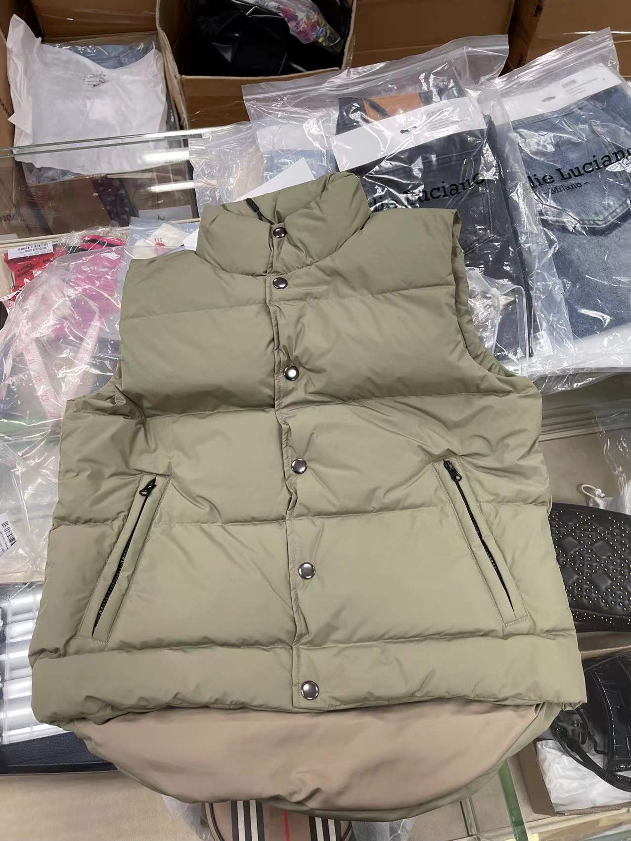 Charlie Luciano Stand Collar Sleeveless Cotton Coat In Green