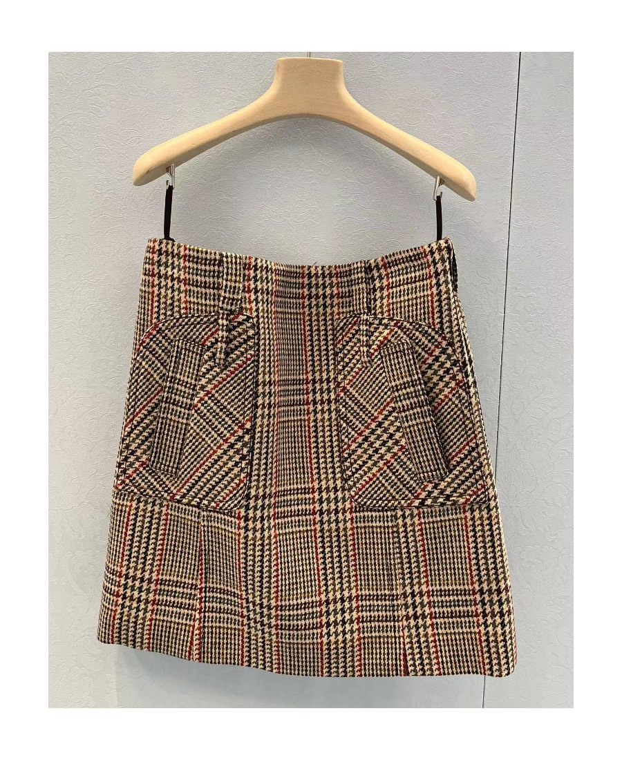 Miu Miu Checked-wool Mini Skirt In Nude