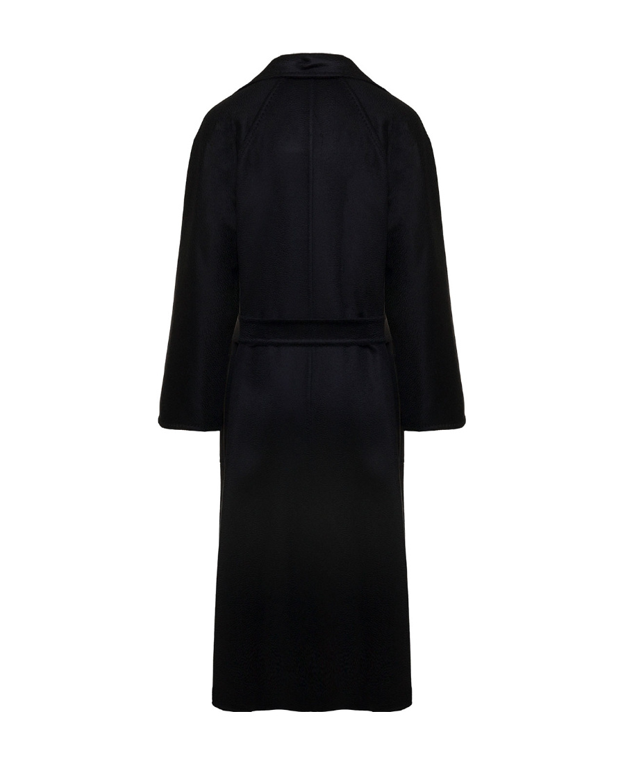 Max Mara Black Belted Long Coat With Notched Collar And Smooth Finish In Black