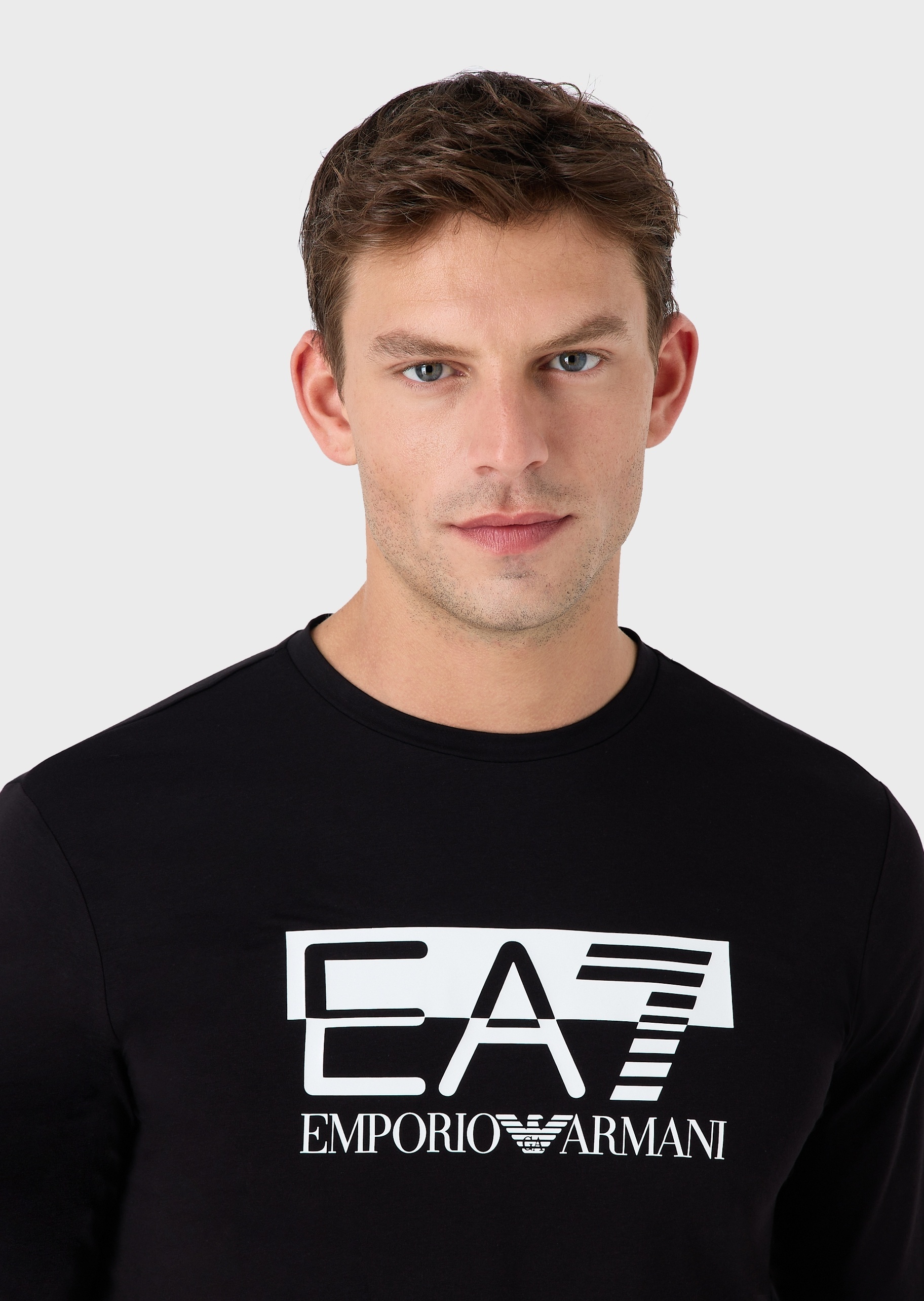 Ea7 T-shirt With Round Neck And Long Sleeves In Black