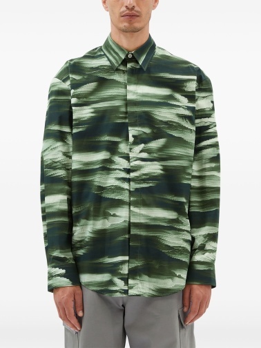 Msgm Abstract-print Long-sleeve Shirt In Green